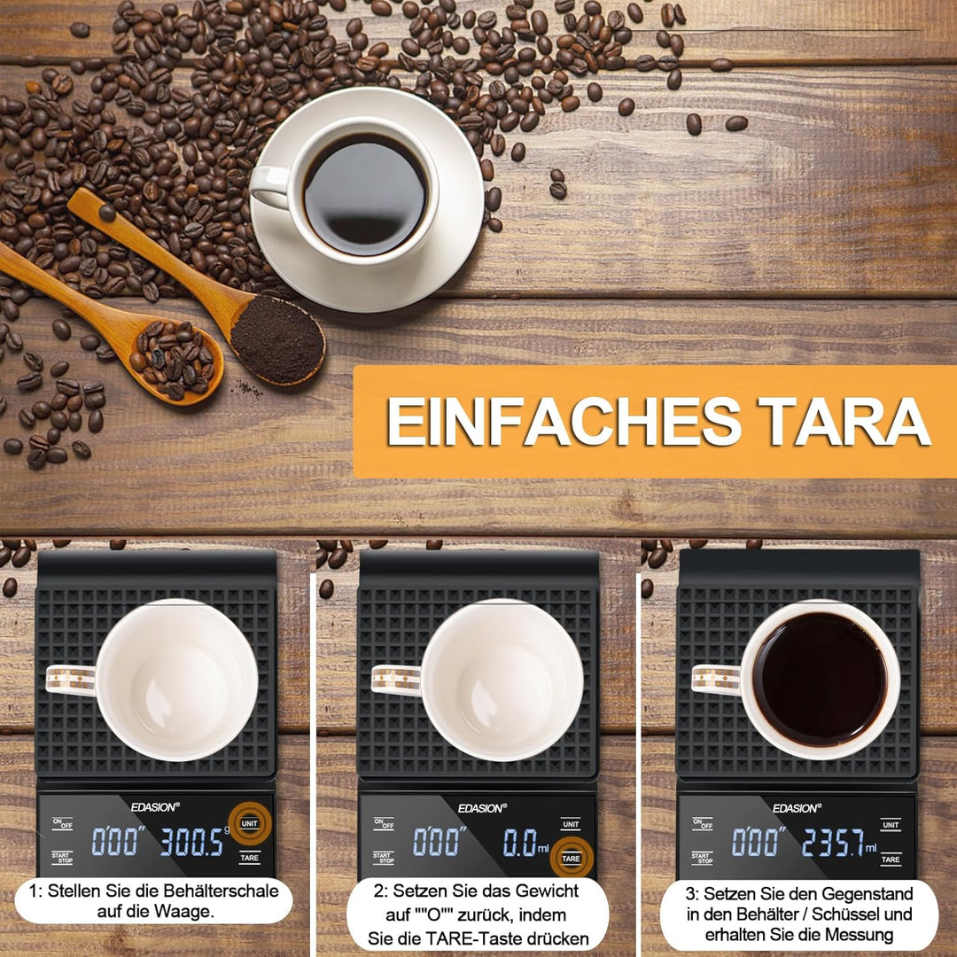 Kaffeewaage mit Timer Espresso Waage 0,1g/3kg Hohe Präzision Digitale Kaffee Waage Küchenwaage Wasse