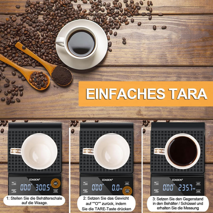 Kaffeewaage mit Timer Espresso Waage 0,1g/3kg Hohe Präzision Digitale Kaffee Waage Küchenwaage Wasse