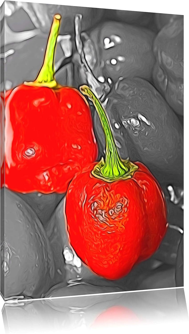 kleine scharfe Chilischoten schwarz/weiss Deluxe Format: 100x70 cm auf Leinwand, XXL riesige Bilder