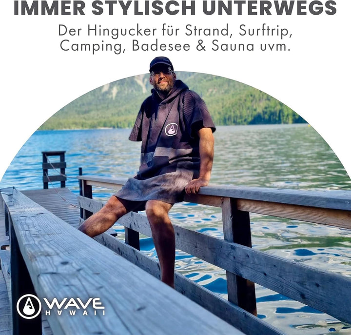 WAVE HAWAII Bade-Poncho Damen & Herren EL Yaque | Grösse L/XL, 170-200cm I 100% Baumwolle Surf-Ponch