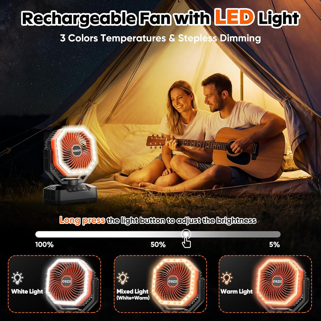 COZII Camping Ventilator 20000mAh, USB Ventilator Akku Tischventilator Oszillierend mit LED Licht, F