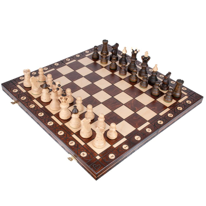 Holzschach Ambassador Klappbar 53,5 x 53,5 cm mit 11 cm König | Handgeschnitzte Figuren, Metallschli