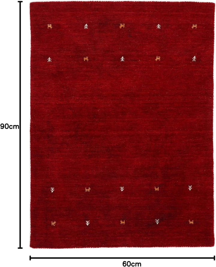 carpetfine Wollteppich Gabbeh Uni Rot 60x90 cm | Moderner Teppich für Wohn- und Schlafzimmer Rot 60