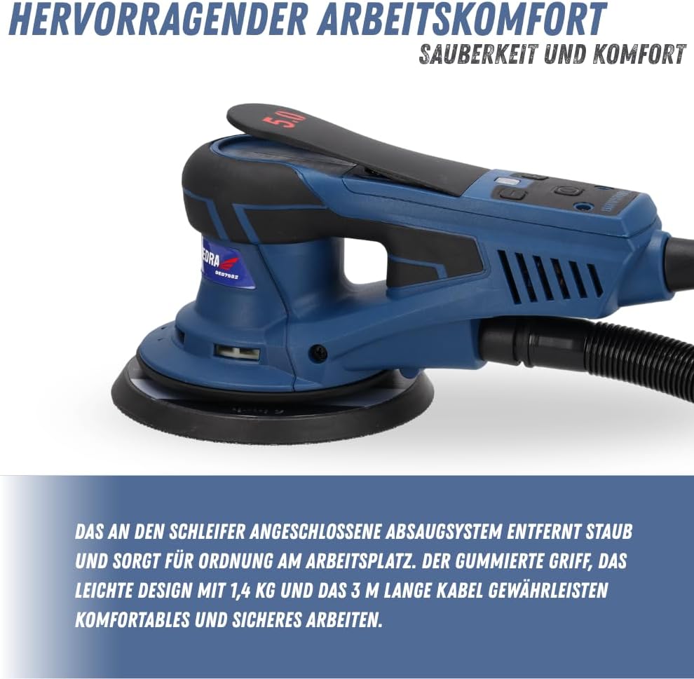 DEDRA Exzenterschleifer Exzenterschleifer 350W, Ø150mm – Bürstenlos, regelbare Drehzahl 4000–10000 U