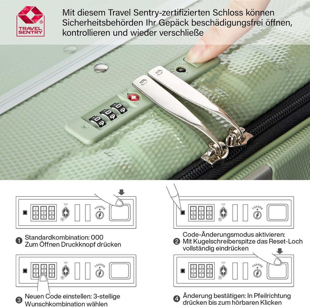 Hanke Handgepäck Koffer PC Hartschalenkoffer mit 360° Spinner Rädern Frontöffnung Reisekoffer Alumin