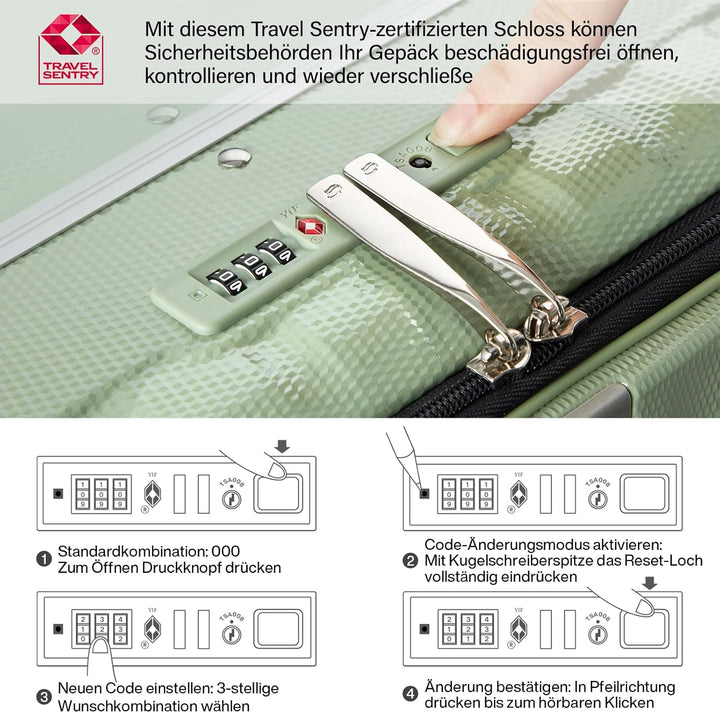 Hanke Handgepäck Koffer PC Hartschalenkoffer mit 360° Spinner Rädern Frontöffnung Reisekoffer Alumin