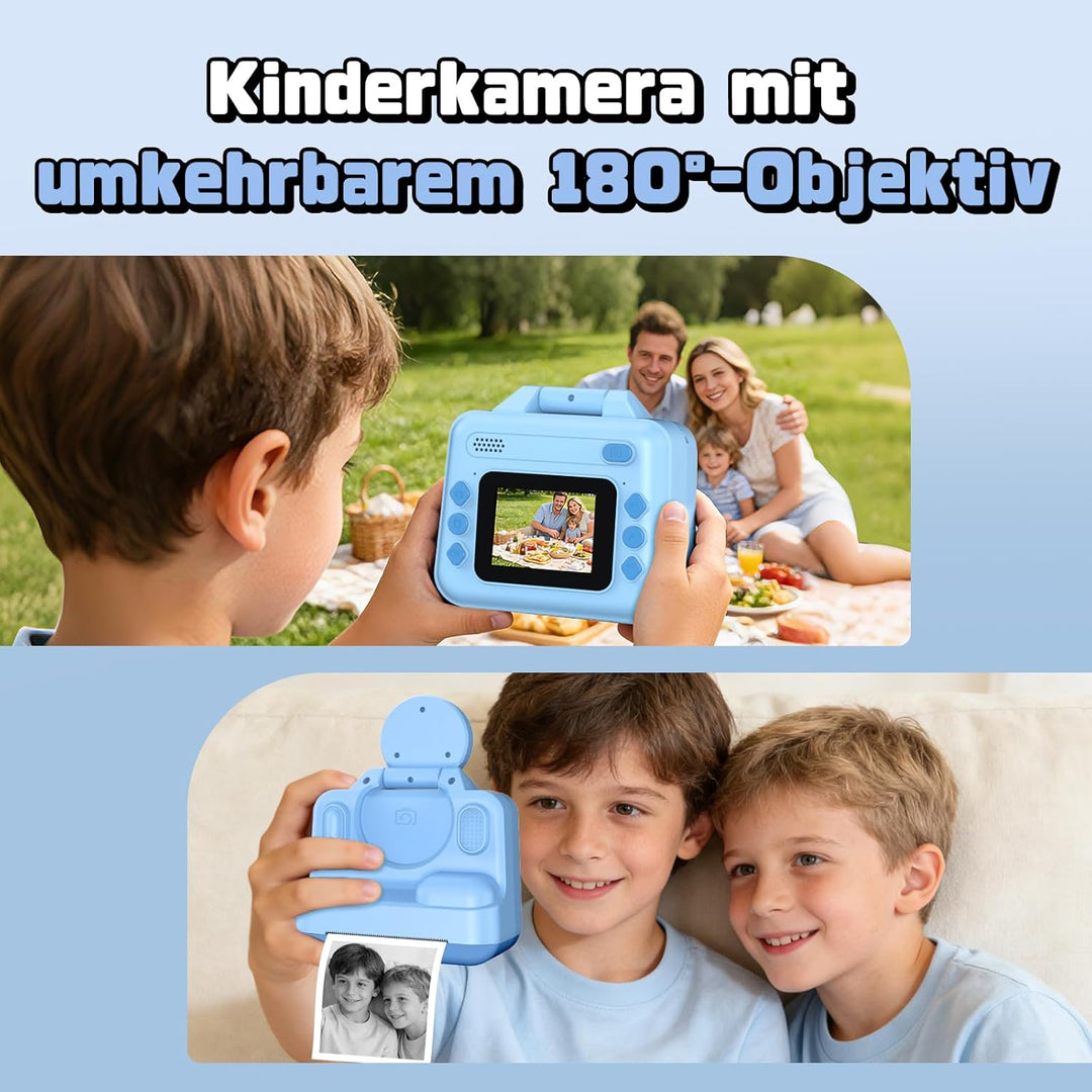 Sofortbildkamera Kinder, 1080P Kinderkamera Sofortbildkamera mit 180° Klappobjektiv, 2" Kinderkamera
