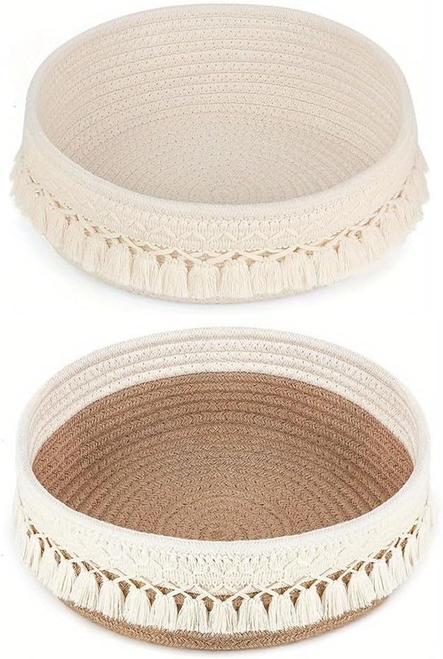 Boho-Aufbewahrungskorb mit Quaste, Baumwollseil, für Zuhause, Make-up-Halter und Schreibtisch-Organi