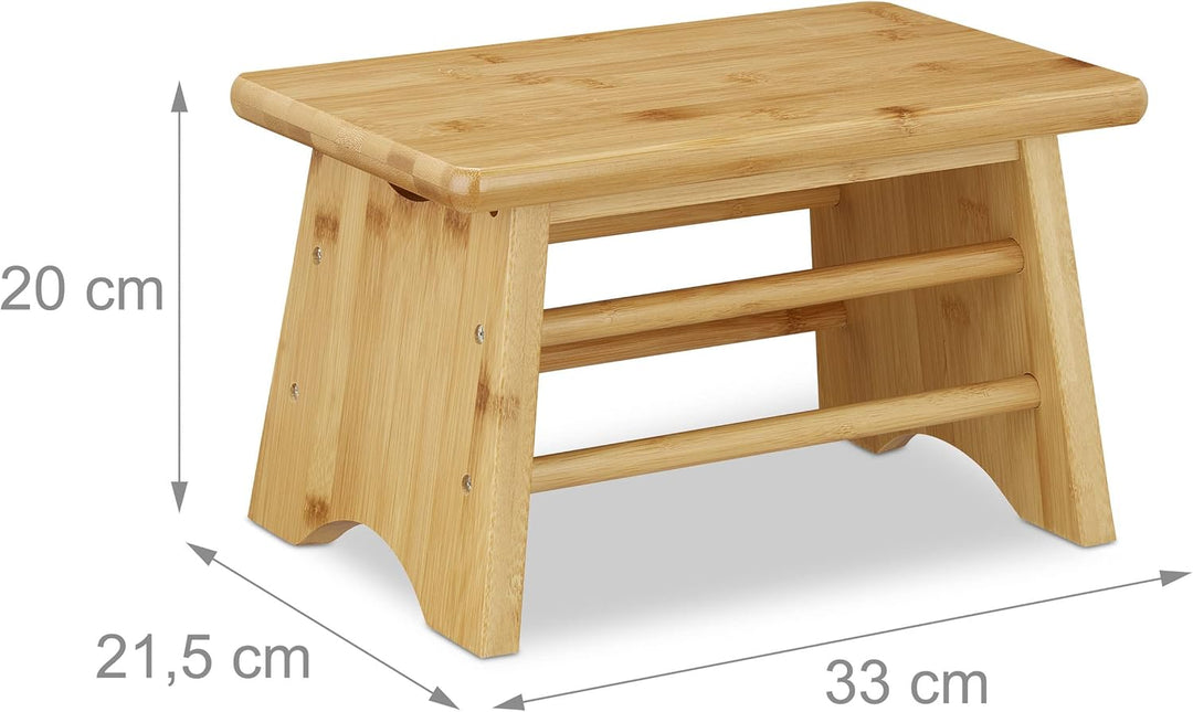 Relaxdays Fussbank, Bambus, bis 100 kg, Stabiler Tritthocker, Kinderhocker Bad, Hocker, HxBxT: 20 x