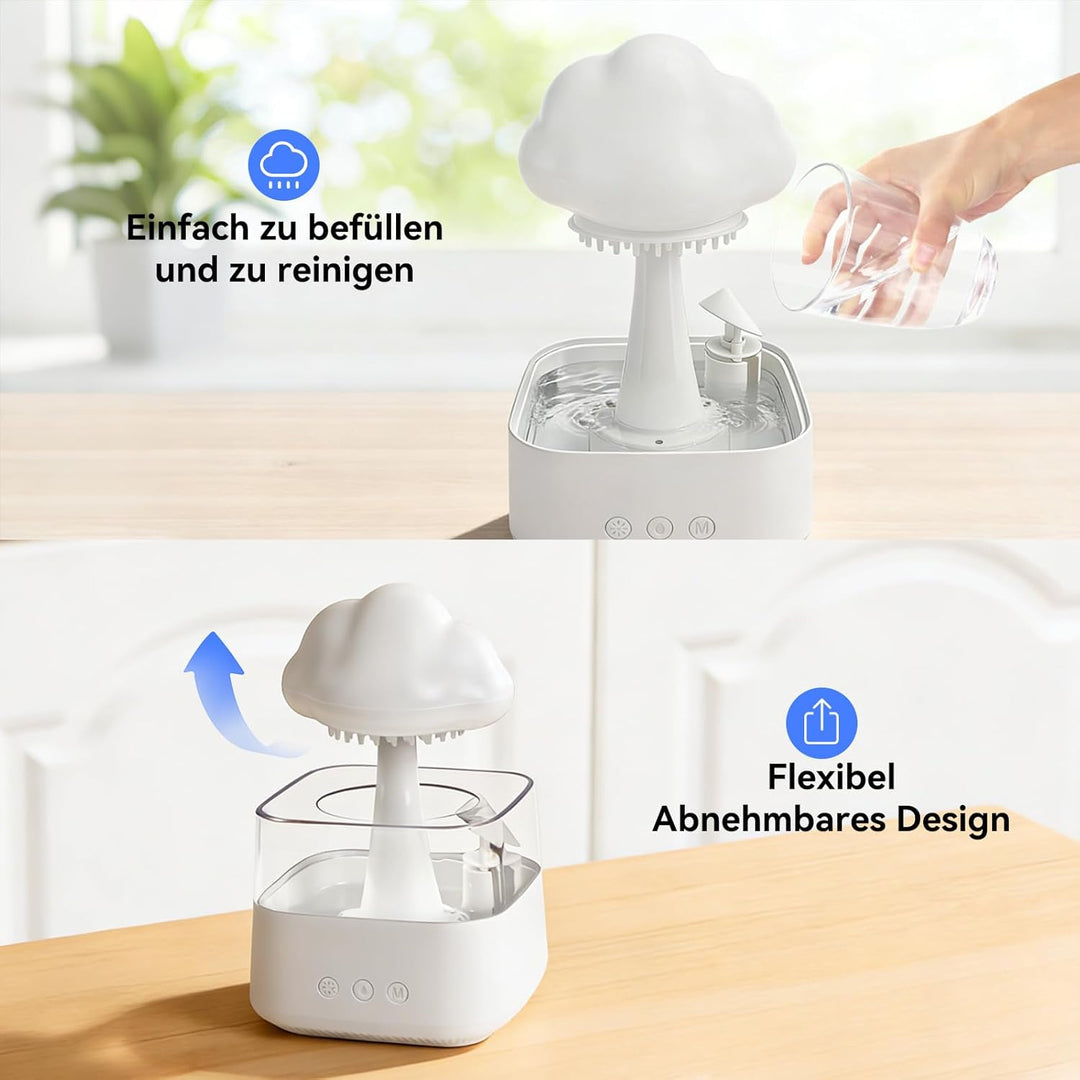 EXTRASTAR 800ML Regenwolken Luftbefeuchter mit Auto-Abschaltung, Regentropfen-Nebel, 7 Farben LED &
