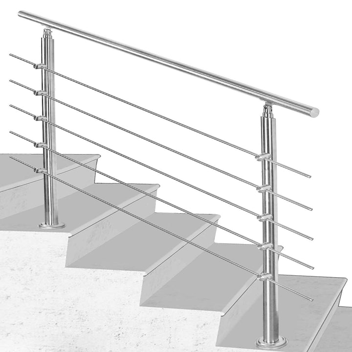 Geländer 100cm Treppengeländer mit 5 Querstreben Ø 42mm Edelstahl Handlauf für Innen und Aussen geei