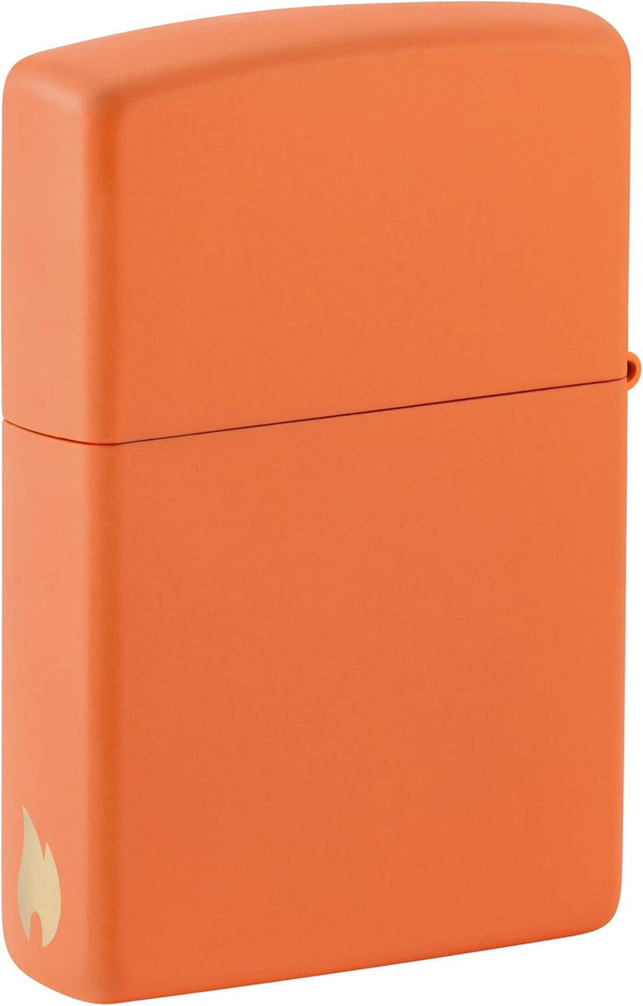 ZIPPO –– Zippo Logo und Flammenmotiv – Orange Matte – Laser Engrave – Sturmfeuerzeug, nachfüllbar, i