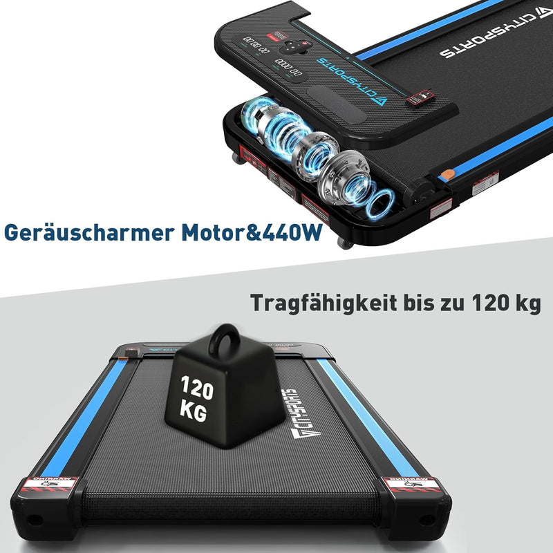 CITYSPORTS Elektrisches Laufband WP2, 440-W-Motor mit Bluetooth- und LCD-Display, maximale Geschwind