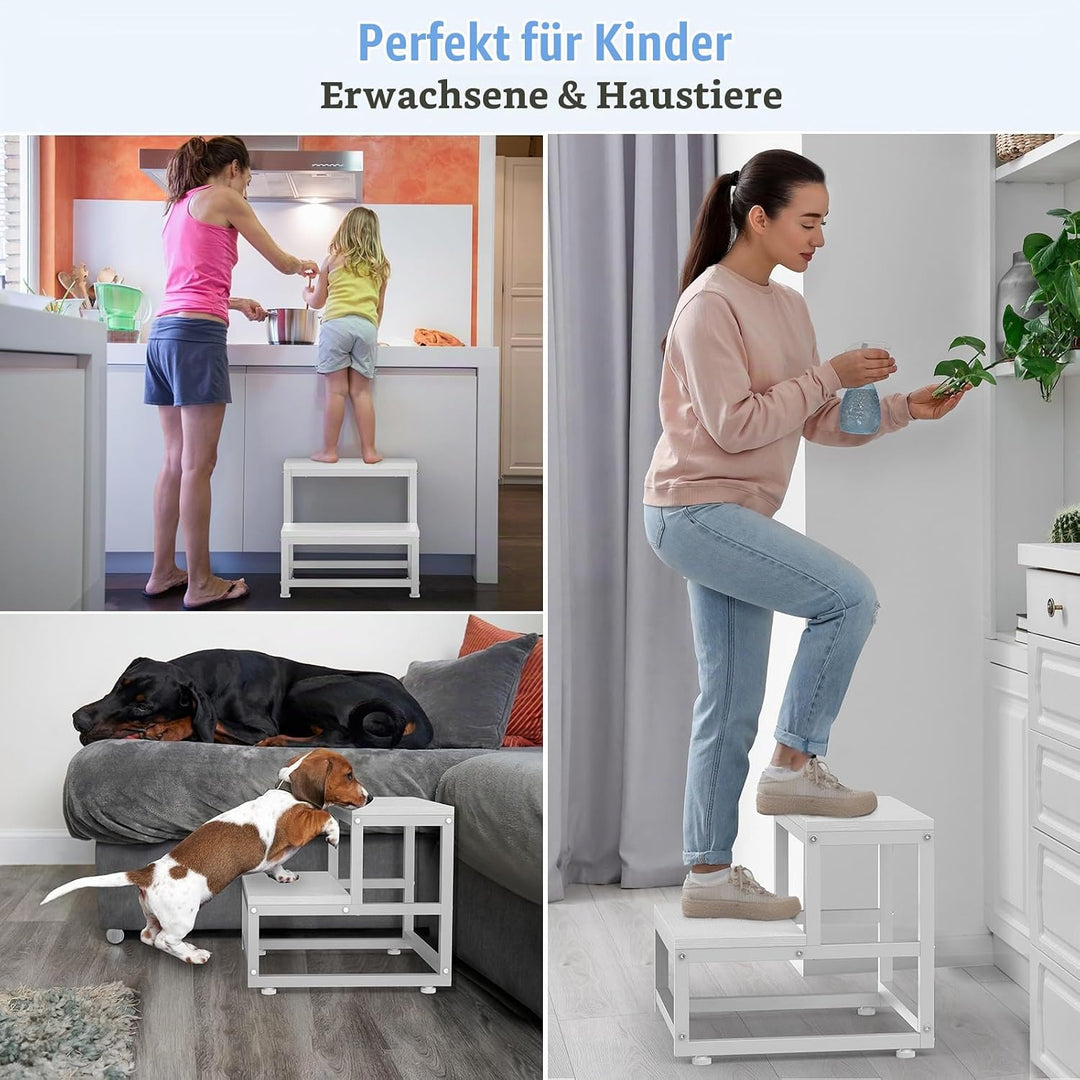 LIANTRAL Tritthocker für Erwachsene und Kinder, 2-Stufen-Hocker, Heavy Duty Stahl und Stabiler hölze