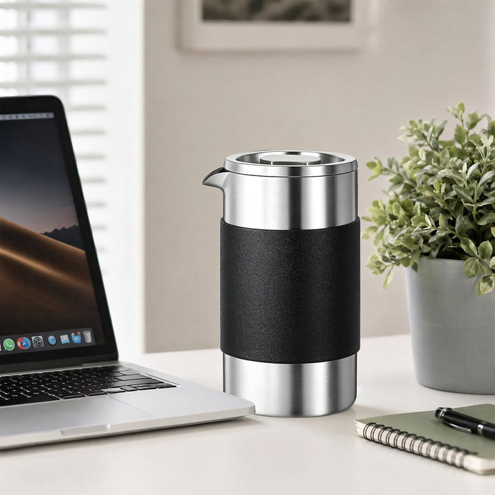 BORDEAG French Press Edelstahl, 304 Edelstahl Kaffeepresse doppelwandig isoliert, Travel Press Kaffe