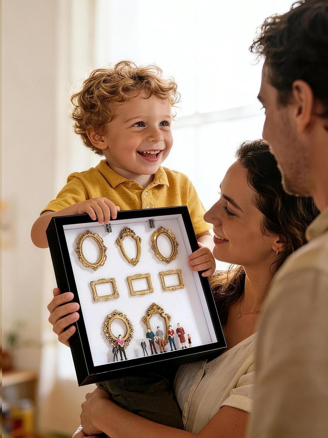 DIY Mini-Museum-Silhouette-Box, Personalisierte Familienfoto-Schattenbox-Rahmen mit 8 Goldenen Mini-