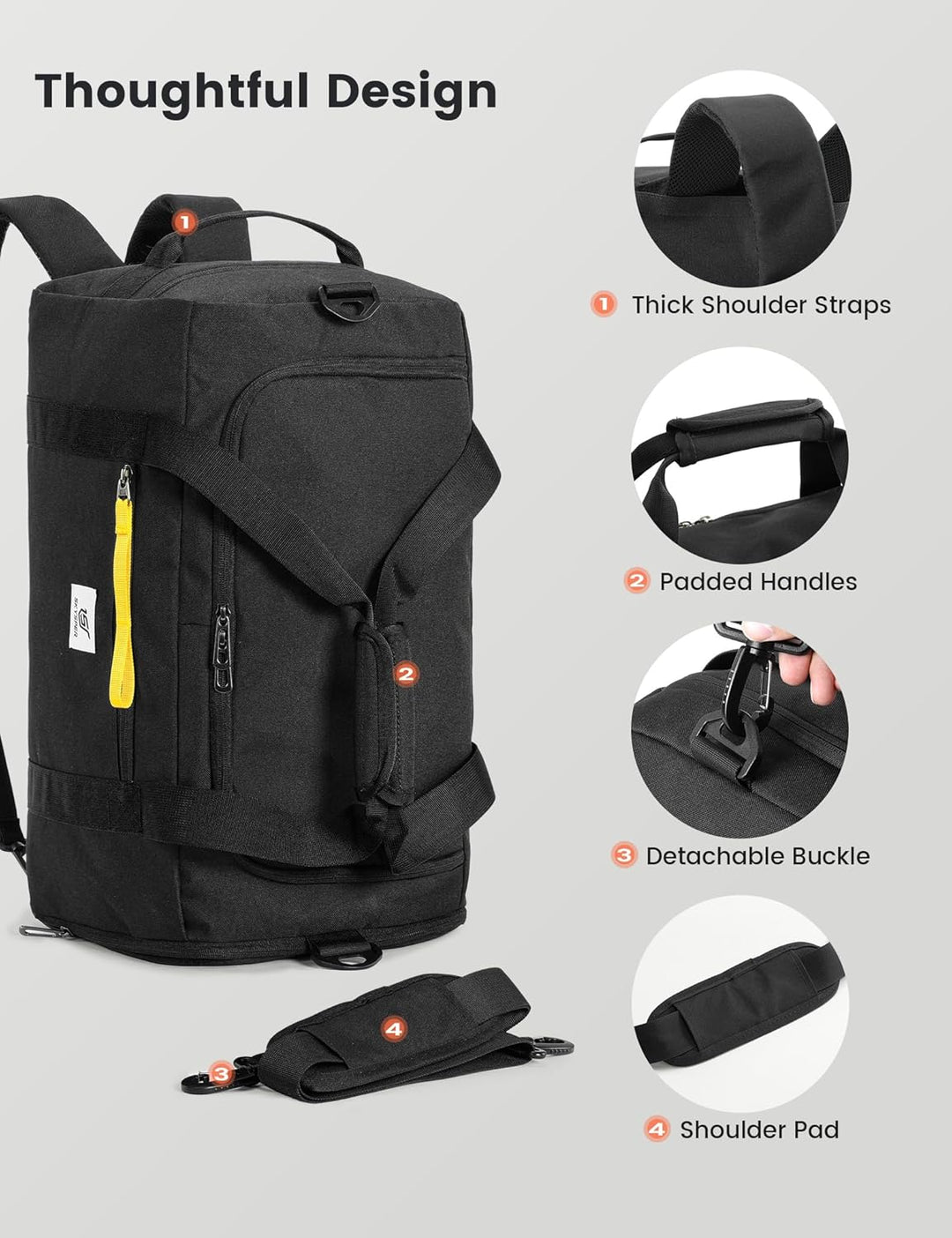 SKYSPER Sporttasche Herren 40l, Sporttasche mit Rucksackfunktion Reisetasche Gym Tasche mit Schuhfac