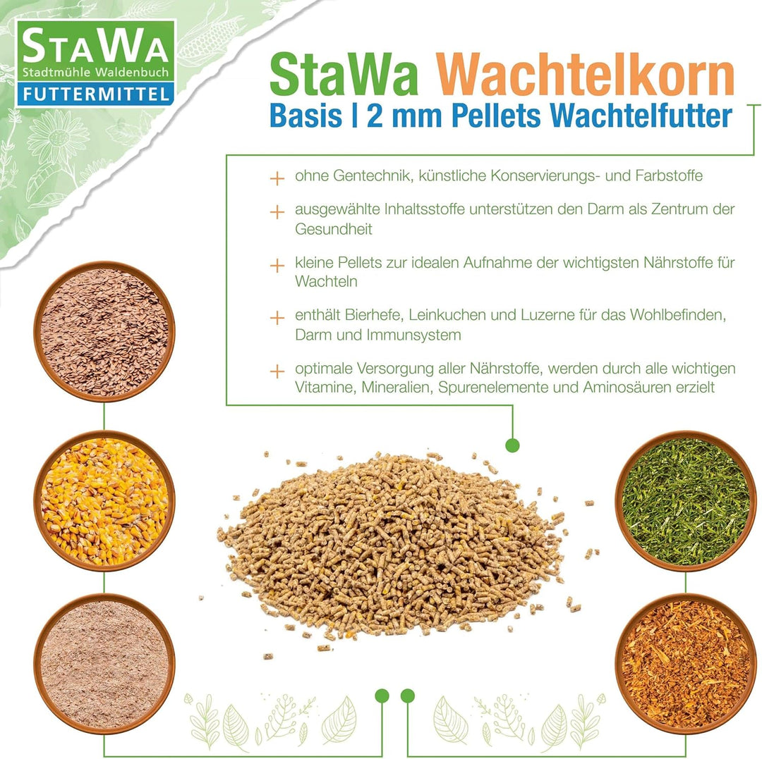 STAWA Wachtelkorn Basis, 2mm Pellets Wachtelfutter, ohne Gentechnik, ohne künstliche Konservierungs-