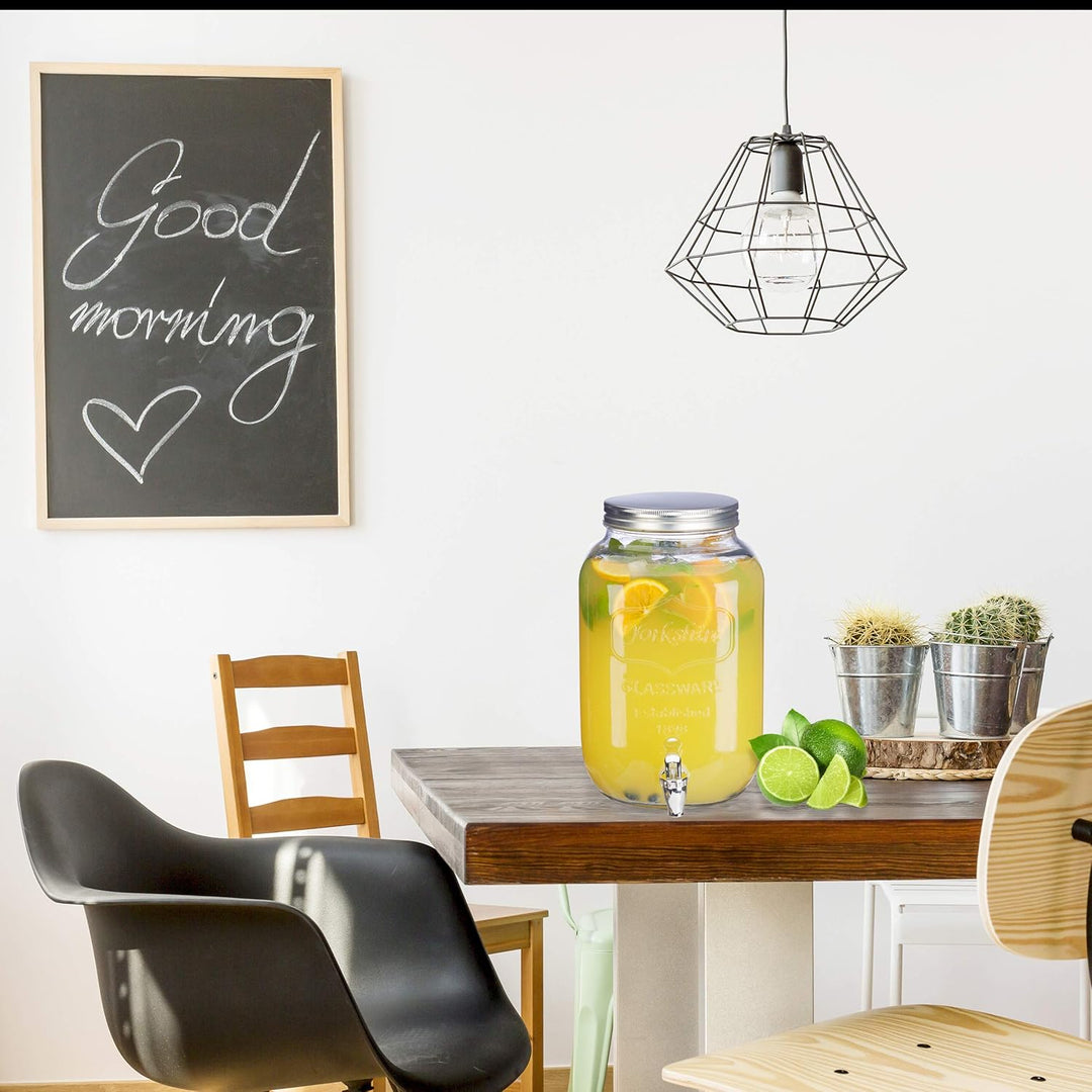 Relaxdays Getränkespender 8 l, Glas, Zapfhahn, Retro Saftspender Gastro, Vintage Limonadenspender Ga