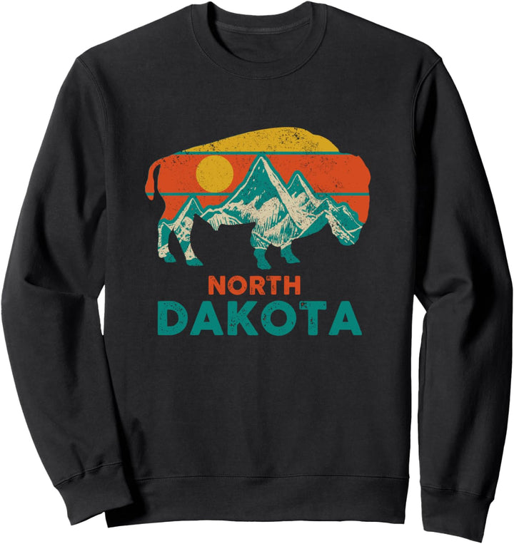 North Dakota Vintage Bison Büffel Amerika USA Souvenir Sweatshirt