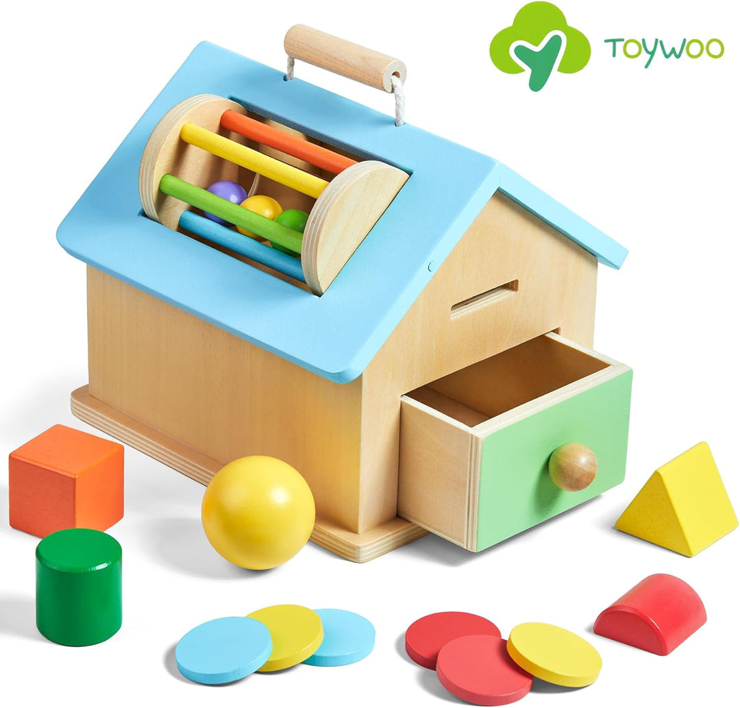 Montessori-Spielzeug für 1 2 3 Jahre alte Jungen und Mädchen, 5-in-1 Holz-Baby-Tropfspielzeug, Holzf