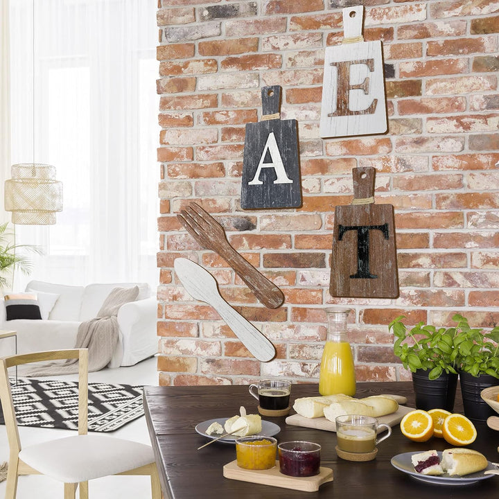 Schneidebrett Eat Schild Set Hängende Kunst Küche Eat Schild Gabel und Löffel Wand Dekoration Rustik