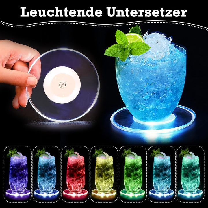 8 Stück Led Untersetzer, Leuchtende Untersetzer für gläser mit 7 Bunt Beleuchtungsmodi, Acryl Rund w