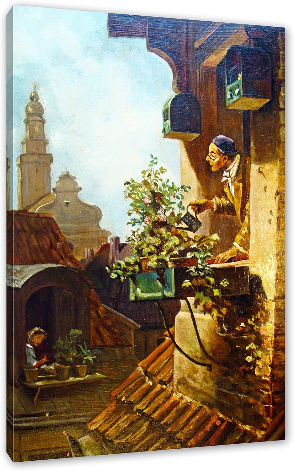 Carl Spitzweg - Im Dachstübchen als Leinwandbild / Grösse: 100x70 cm / Wandbild / Kunstdruck / ferti