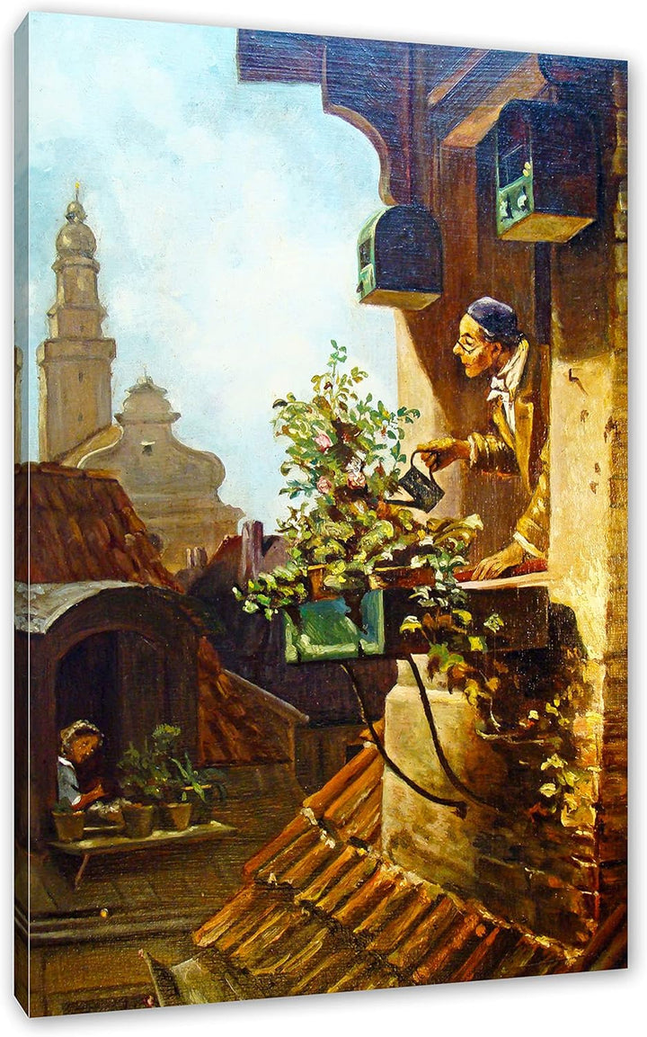 Carl Spitzweg - Im Dachstübchen als Leinwandbild / Grösse: 100x70 cm / Wandbild / Kunstdruck / ferti