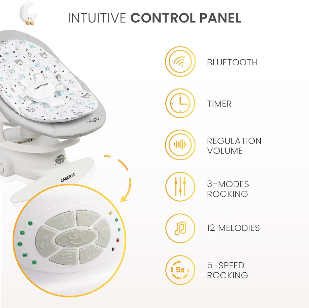 CARETERO - NOCO Baby Rocker - für Babys 0-12 Monate - mit Musik, 360° Drehsitz, verstellbarer Rücken