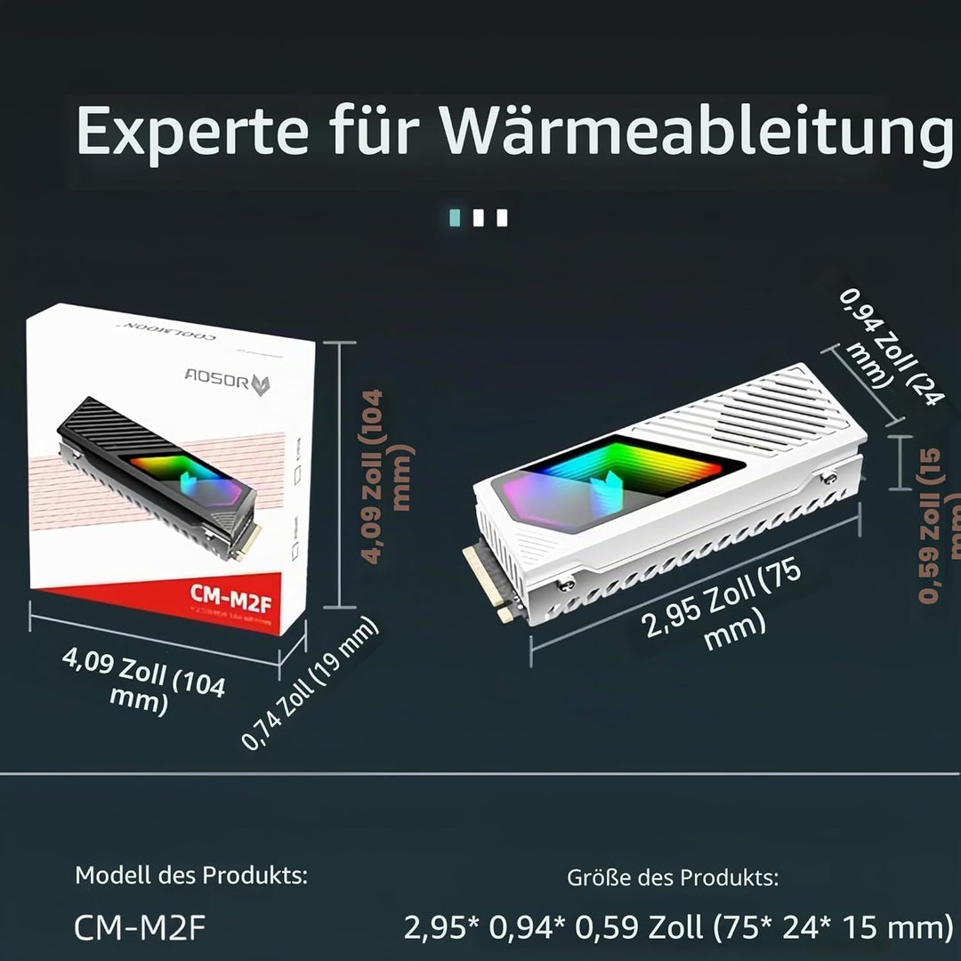 RGB Sync M.2 NVMe SSD Kühlkörper mit eingebautem Lüfter, Hochleistungskühlung, dynamische LED-Beleuc