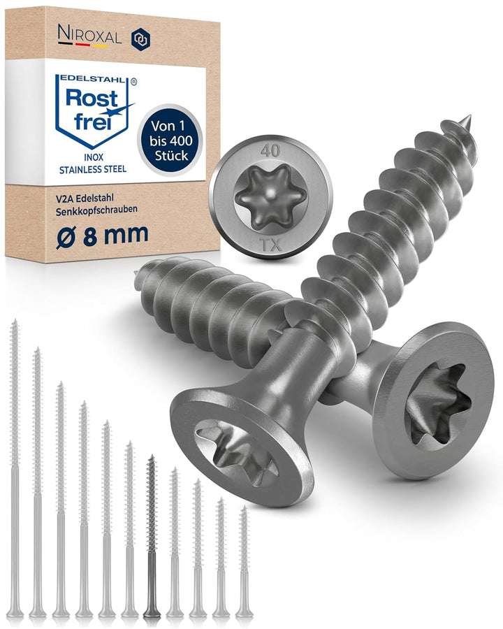 Holzschrauben Torx Schrauben 8x100 Edelstahl V2A rostfrei Spanplattenschrauben für Holz Teilgewinde