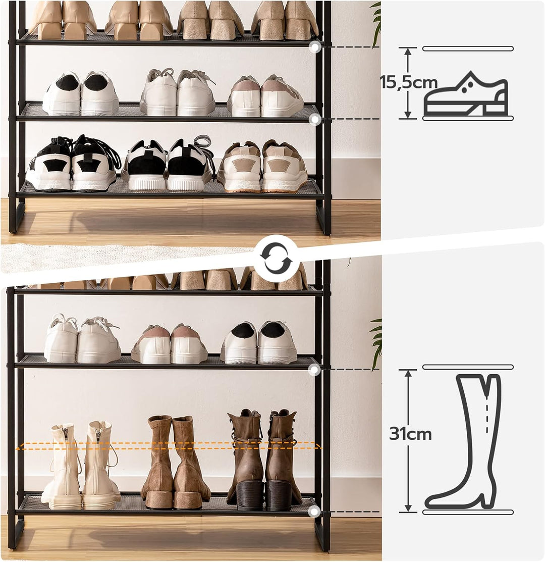 HOOBRO Grosse Schuhregal, 12-stöckiges Schuhablage, Schuhschrank hoch, für 35-45 Paar Schuhe, Metall