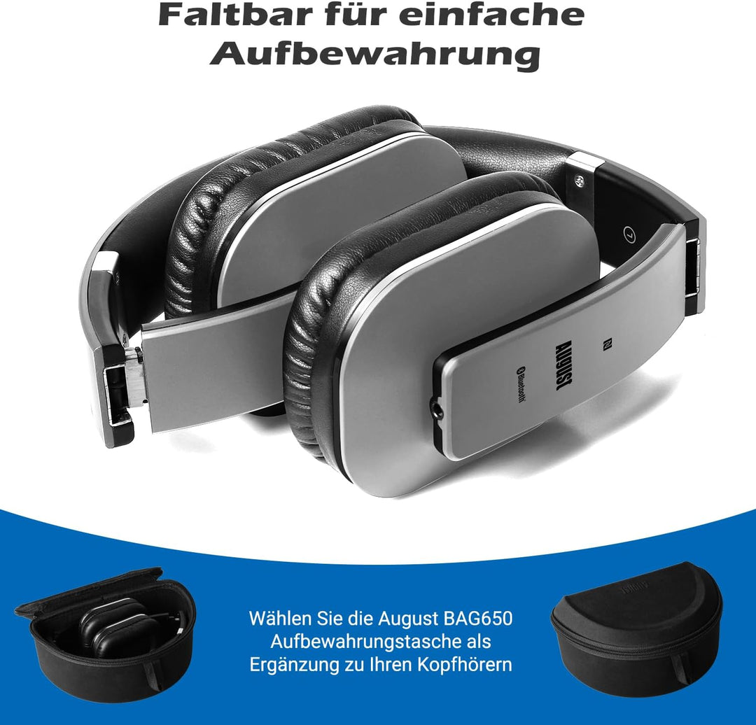 August EP650 - Bluetooth Kopfhörer v4.2 NFC mit aptX Low Latency - Stereo Over Ear Headphones mit Au