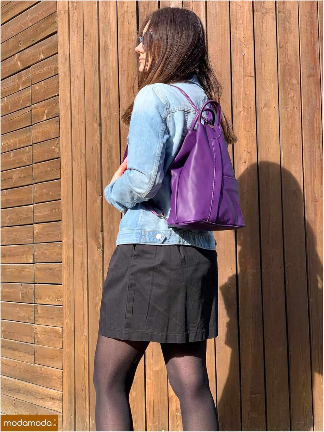 modamoda de T180 Damen Leder Rucksack Handtasche 2-in-1, handmade in Italy Blattgrün Nappaleder, Bla