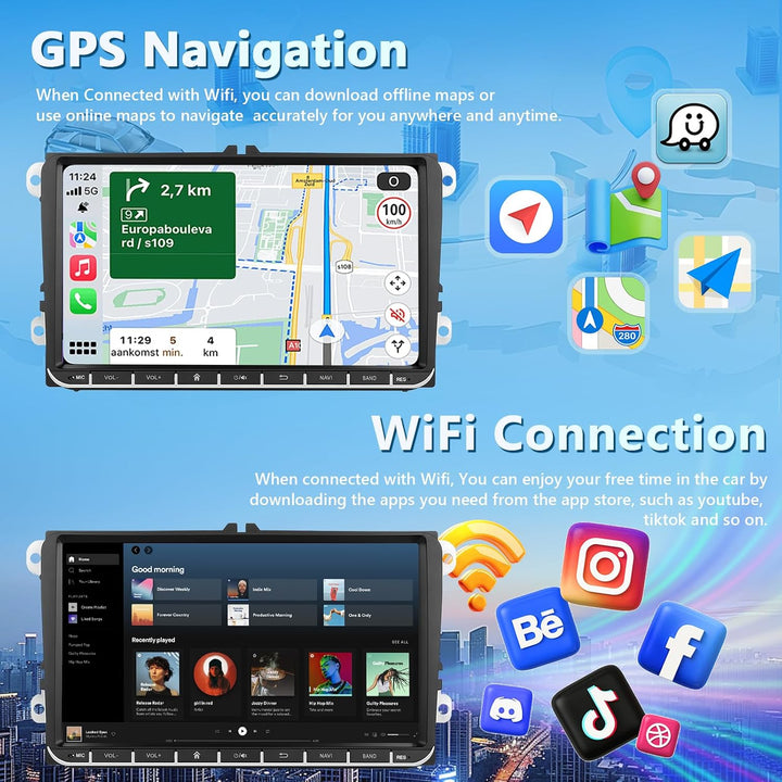 4GB RAM + 64GB Speicher Autoradio für Volkswagen 2014/2015/2016/2017 mit Kabellosem Carplay/Android