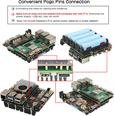 Geekworm Raspberry Pi 5 UPS (X1202), 4-Cell 18650 UPS (Max 5.1V 5A Output) with Wide 6-18V Input | A