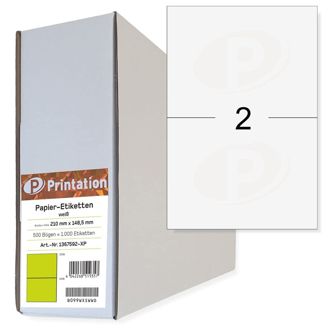 Universal Versand-Etiketten 1000 Stk. 210 x 148,5 mm weiss permanent selbstklebend - 500 A4 Bogen Gr