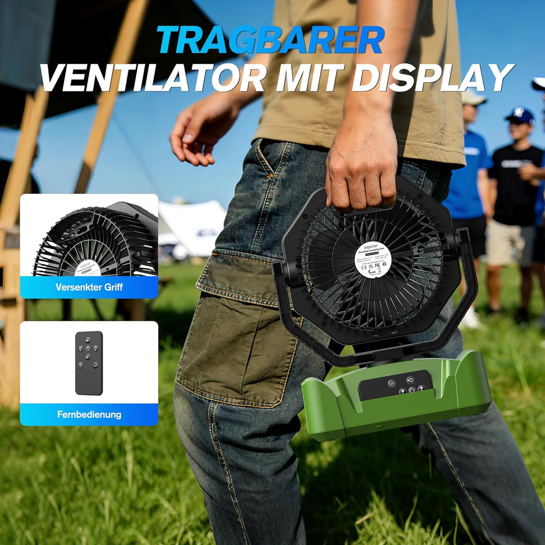 Kejector Akku Ventilator Camping 24000mAh USB Ventilator mit Licht Digitalanzeige Tischventilator mi