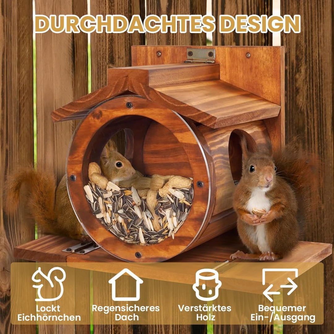 Eichhörnchen Futterhaus Wetterfes mit Runden Transparentes, Futterstationen für Eichhörnchen, 2 Eing