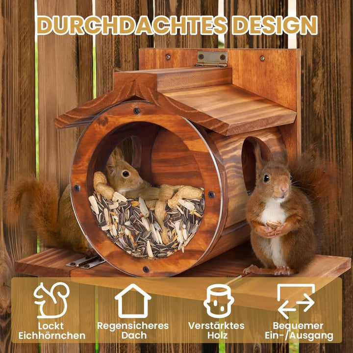 Eichhörnchen Futterhaus Wetterfes mit Runden Transparentes, Futterstationen für Eichhörnchen, 2 Eing