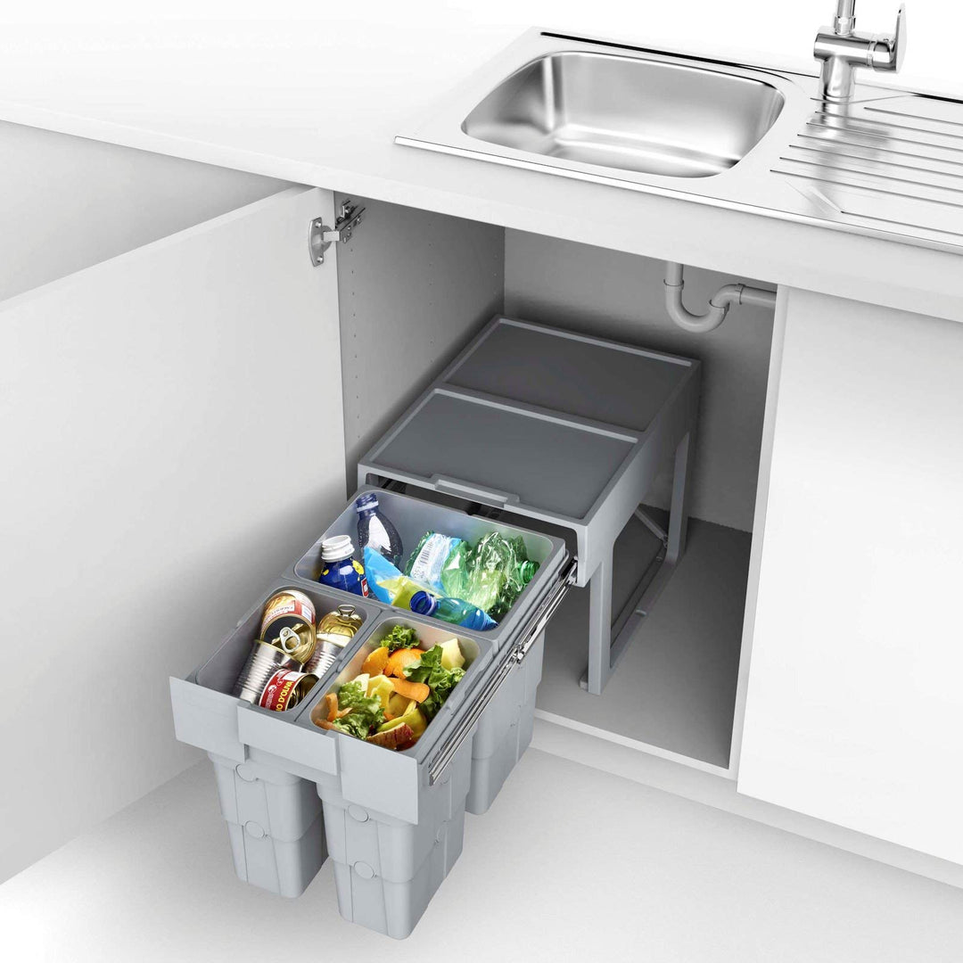 SO-TECH® Abfalltrennsystem WASTEBOY 3-fach (1 x 16L und 2 x 7L) ab 400 mm Türbreite mit Teleskop-Beh