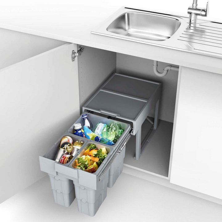 SO-TECH® Abfalltrennsystem WASTEBOY 3-fach (1 x 16L und 2 x 7L) ab 400 mm Türbreite mit Teleskop-Beh