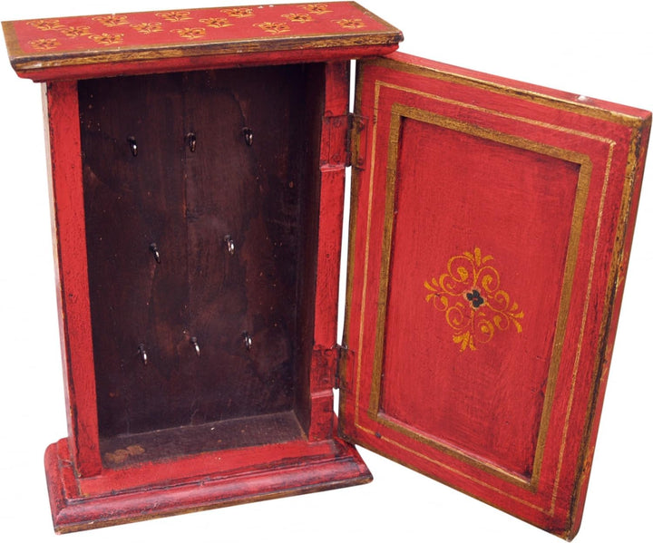 GURU SHOP Schlüsselkasten, Bemalte Schlüssel Ablage Box mit Tür - Muster 3, Mehrfarbig, 30x23x9 cm,
