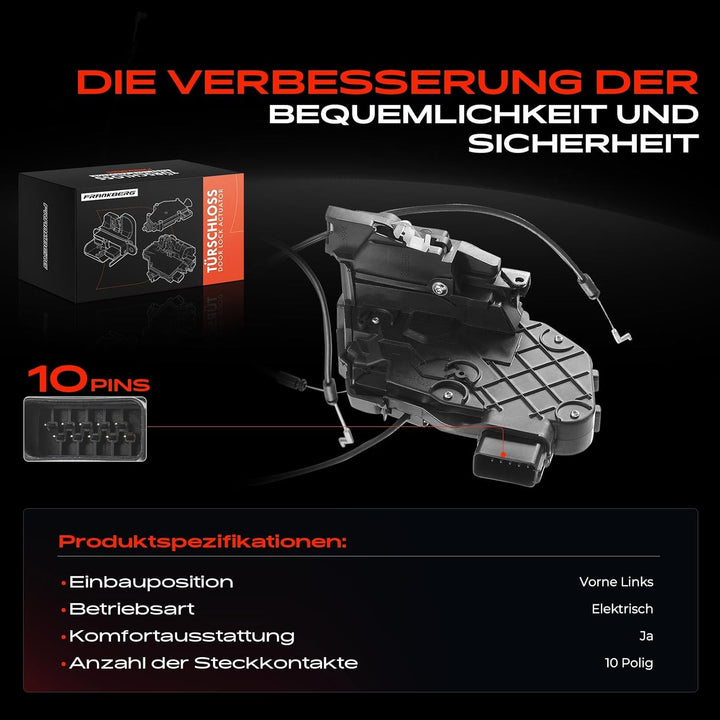 Frankberg Türschloss Stellmotor Vorne Links 10-Polig Kompatibel mit 3 BK Alle Motoren Schrägheck 200