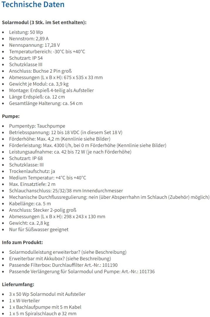esotec Solar Bachlaufset Waterfall 150/4300, Komplettset, Bachlaufpumpe, Erdspiess, Solarmodul, Sola