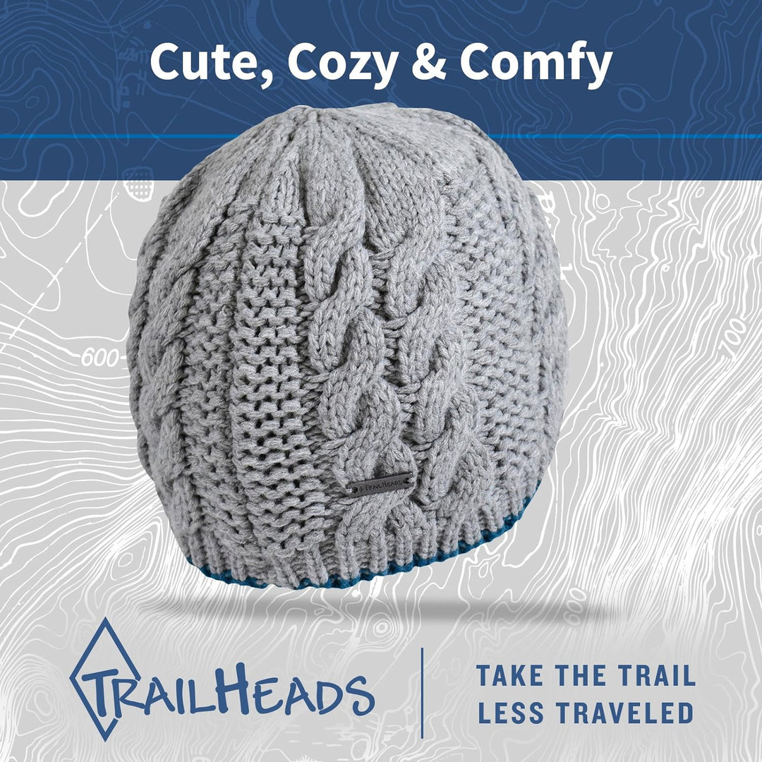 TrailHeads Damen Zopfstrickmütze mit Fleecefutter | Wintermütze Einheitsgrösse grau meliert, Einheit