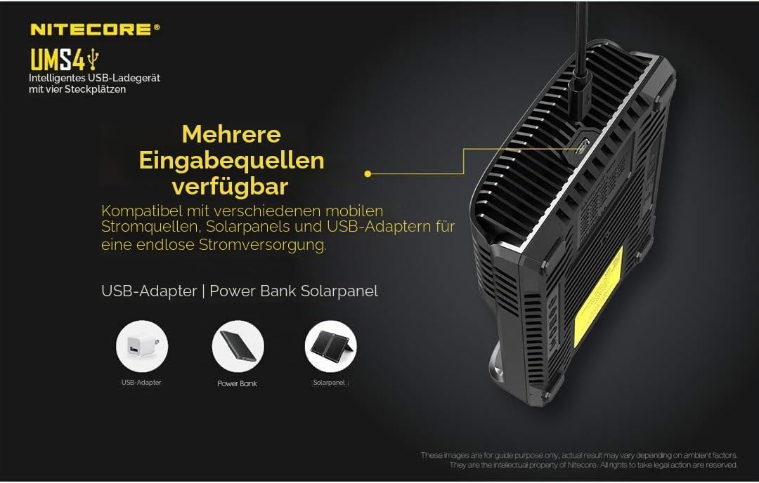 Nitecore Universal Ladegerät UMS4 3000 mA USB Erwachsene Unisex schwarz L 159 x B 107 x H 41