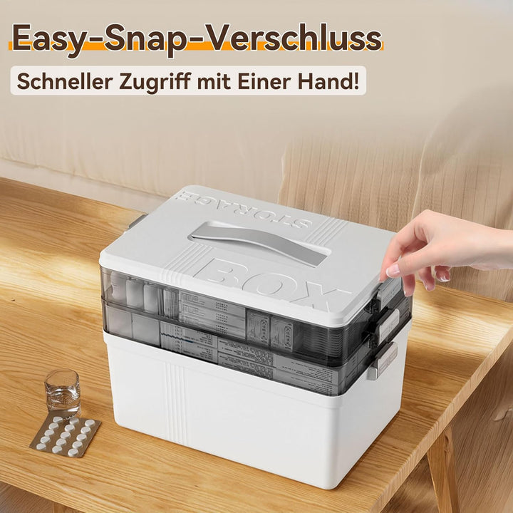 3-stöckige Medikamenten Aufbewahrung Grosse Kapazität Medikamenten Organizer mit Griff, Kunststoff H