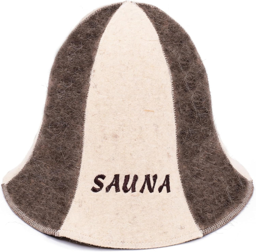 Ger3as Saunahut 100% Wolle Filz Natürlich mit Stickerei für Damen und Herren, Wellness Mütze Premium